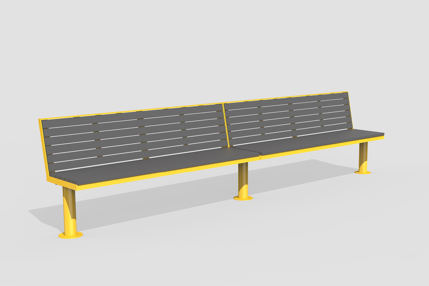 Ogden Layout OGM1900-00247: Backed Straight Seats, left to right slats, hdpe, pedestal legs