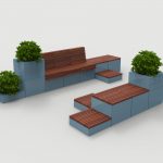 Pixel Layout PLF2200-00054: Blue painted blocks with wood and planters