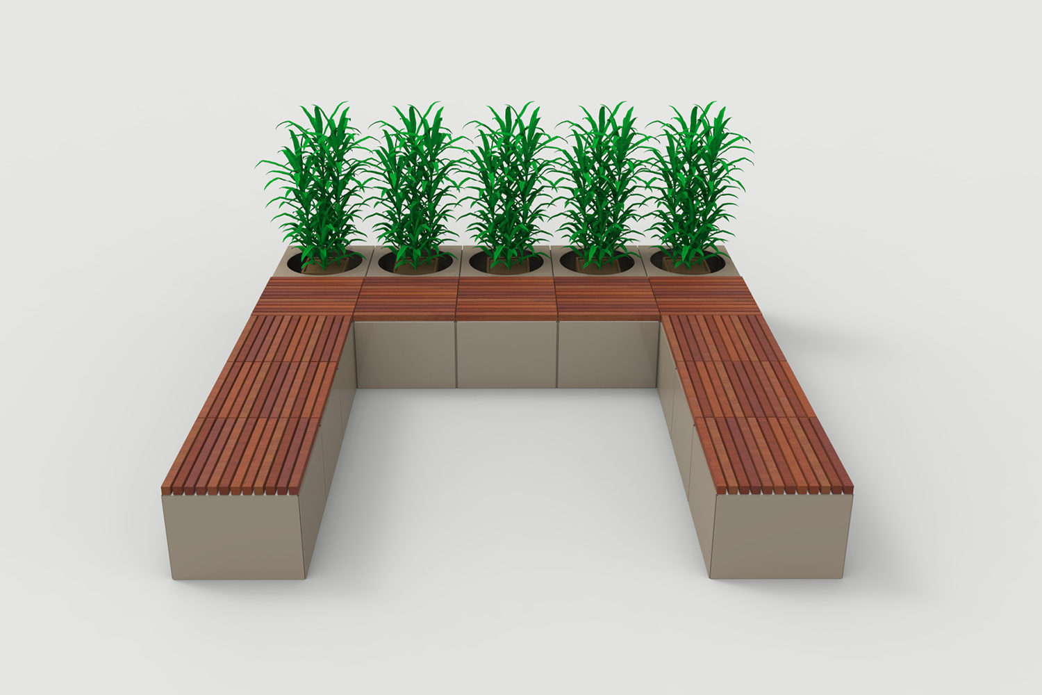 Pixel Layout PLF2200-00056: U Shape layout with tall blocks, wood tops and planters