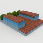 Pixel Layout PLF2200-00057: Short Blocks with Ipe square profile tops and planters, gradient blue paint