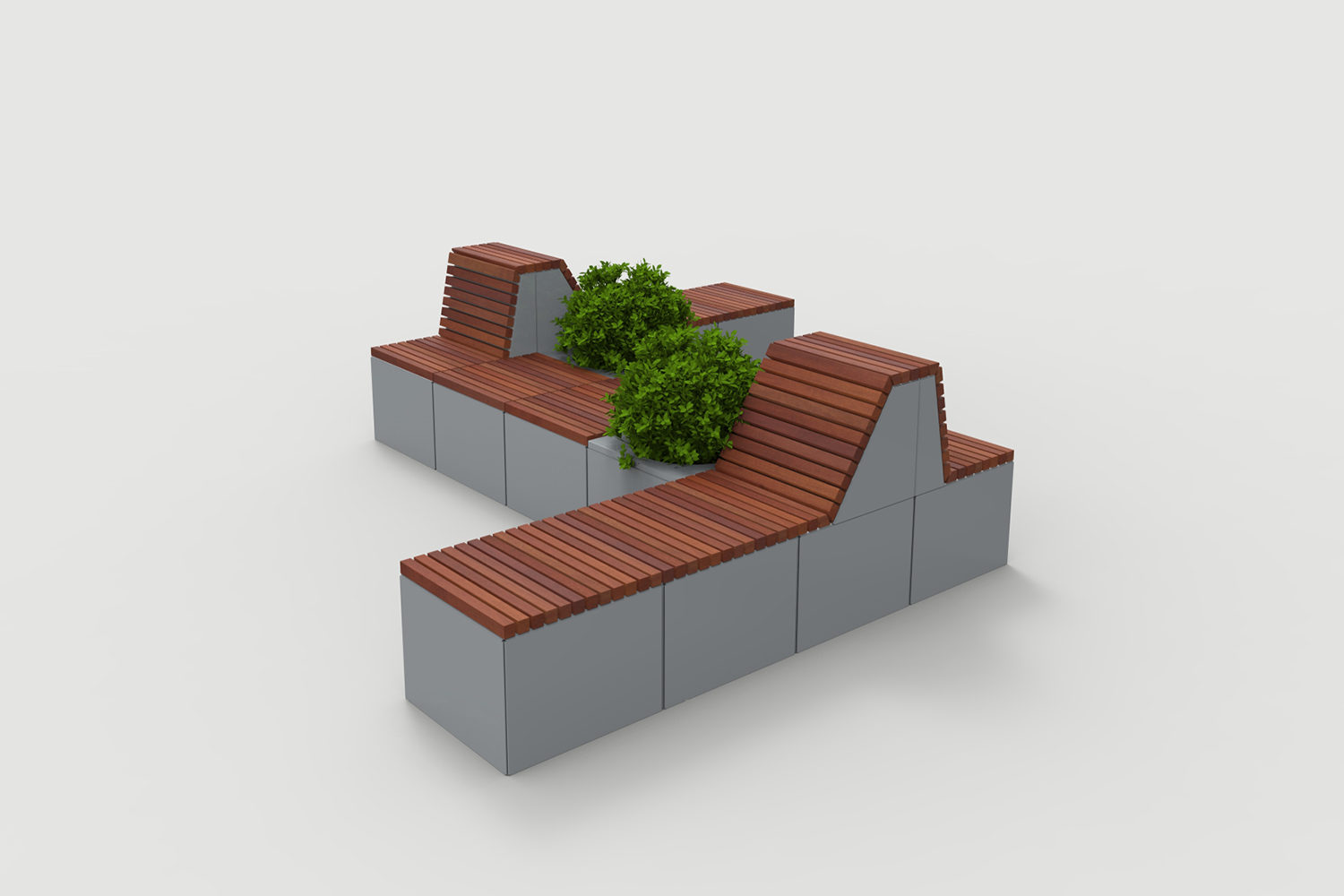 Pixel Layout PLF2200-00058: Tall Blocks with Lounge Back and planters, wood