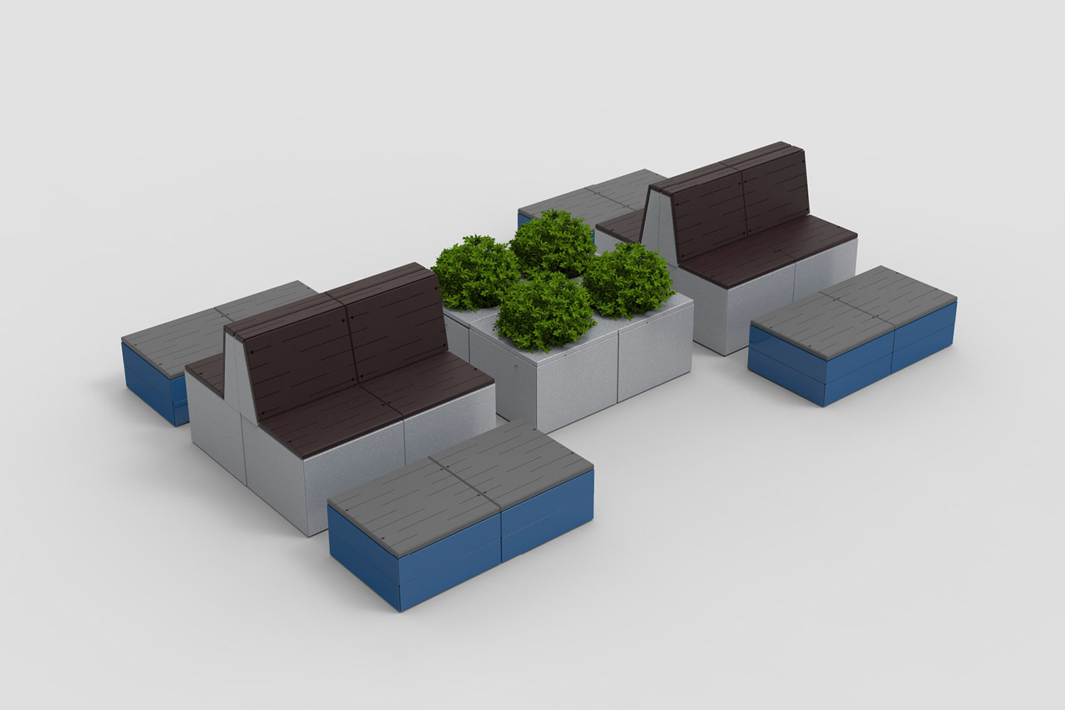 Pixel layout with HDPE brown and HDPE grey tops, planters
