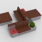 Pixel Layout PLF2200-106863: Large 4 x 4 block with cladding, umbrella mounts for shade, lounge seating and planters