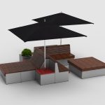 Pixel Layout PLF2200-106863: Large 4 x 4 block with cladding, umbrella's for shade, lounge seating and planters