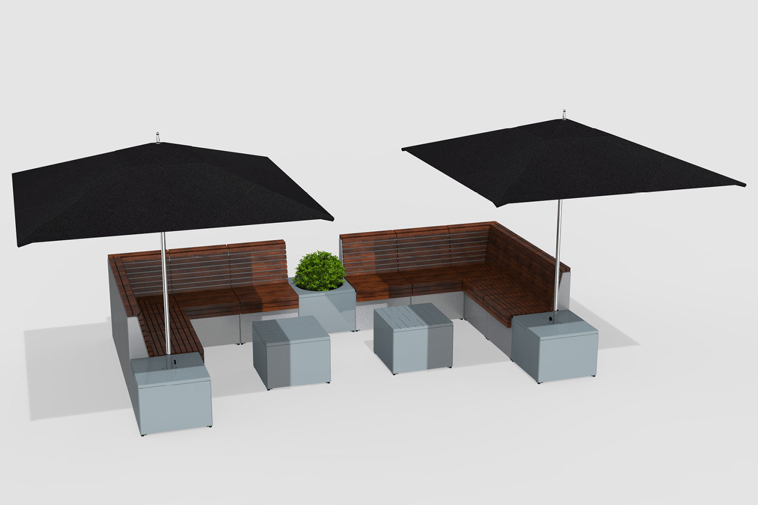 Pixel Layout PLF2200-106864: Corner seats, metal tables and umbrella's for shade options