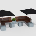 Pixel Layout PLF2200-106864: Corner seats, metal tables and umbrella's for shade options