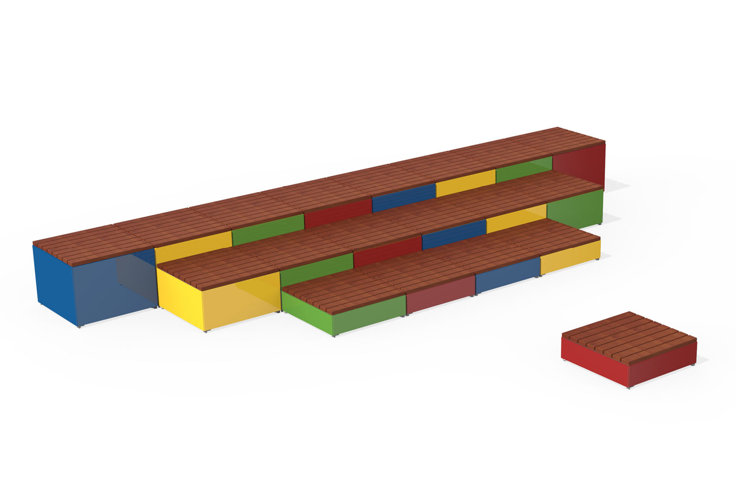 Pixel Layout with tall and short backless blocks painted in bright colors