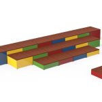 Pixel Layout with tall and short backless blocks painted in bright colors