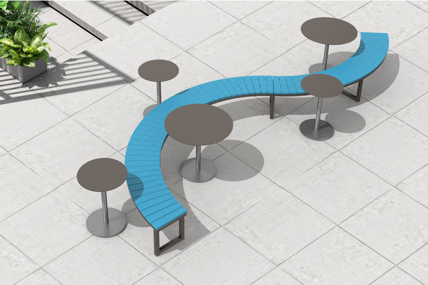 Ogden curved bench layout with steel Ogden tables