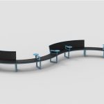 Backed and Backless Ogden layout with armrests and integrated table tops, HDPE Black, Pastel Blue Powdercoat
