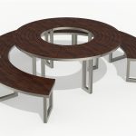 Ogden Layout: Curved bench with circular table, Thermal Ash Wood, Left to Right Slats