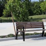 MBE-2300-00017: Iconic Backed Benches with Arms, Ipe Wood Seat and Back in park