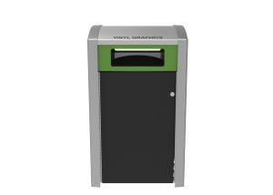 MTR-1400-00016: 1400 Trash Receptacle, Green Face Plate, Black OP HDPE Sides, Vinyl Graphics