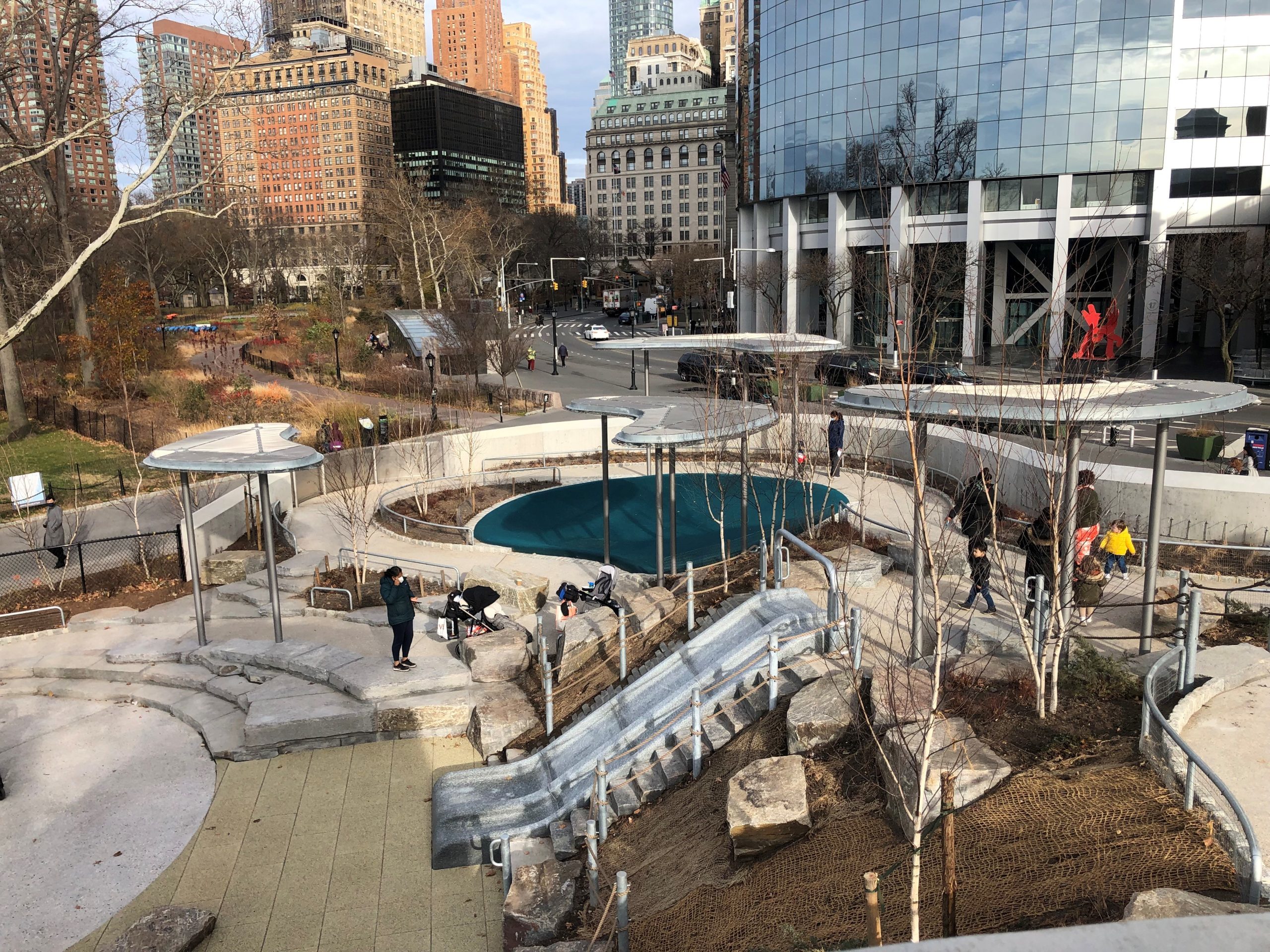 Overhead view of the Battery Playscape bluffs playground.