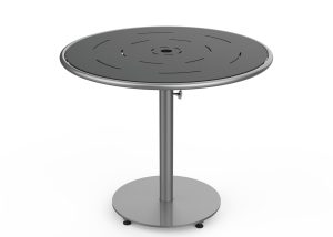 MTB-1700-00248: Round Foro Table, 36in D, OP HDPE Black, P2, Freestanding, Umbrella Hole