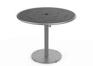 MTB-1700-00252: Round Foro Table, 36in D, OP HDPE Black, P2, Surface Mount, Umbrella Hole