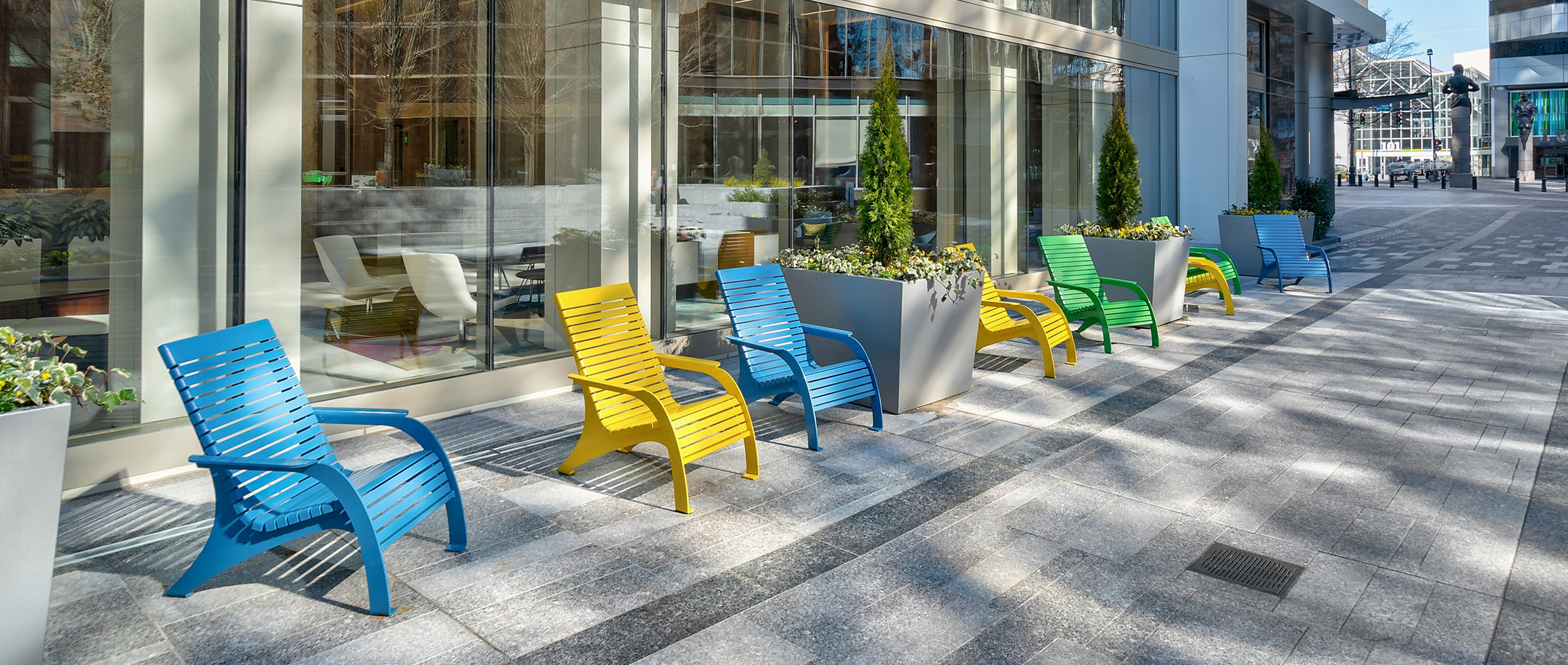 Brightly colored 720 Chairs at Bank of America Plaza