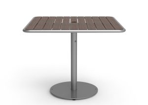 MTB-1700-01044: Foro Square Table, 36in Width, Thermally Modified Ash Wood Table Top, Surface Mount, Umbrella Hole