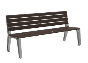 MBE-2300-00054: Iconic Backed Bench, 70in L, Thermally Modified Ash Wood Seat and Back, Skate Deterrent