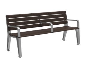 MBE-2300-00056: Iconic Backed Bench, 70in L, Thermally Modified Ash Wood Seat and Back, Center and Side Arms