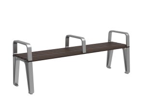 MBE-2300-00063: Iconic Backless Bench, 70in L, Thermally Modified Ash Wood Seat, Side and Center Arms