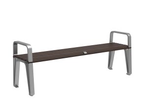 MBE-2300-00066: Iconic Backless Bench, 70in L, Thermally Modified Ash Wood Seat, Two End Arms, Skate Deterrent (1)