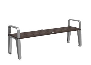 MBE-2300-00067: Iconic Backless Bench, 70in L, Thermally Modified Ash Wood Seat, Two End Arms, Skate Deterrents (2)