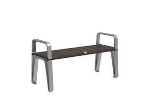 MBE-2300-00068: Iconic Backless Bench, 48in L, Thermally Modified Ash Wood Seat, Two End Arms, Skate Deterrent (1)