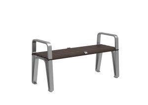 MBE-2300-00069: Iconic Backless Bench, 48in L, Thermally Modified Ash Wood Seat, Two End Arms, Skate Deterrents (2)