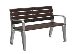 MBE-2300-00139: Iconic 48in Backed Bench, Thermally Modified Ash Wood Seat and Back, Two End Arms