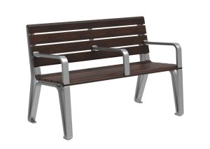 MBE-2300-00140: Iconic 48in Backed Bench, Thermally Modified Ash Wood Seat and Back, Center and Side Arms