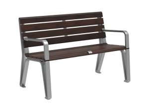 MBE-2300-00141: Iconic 48in Backed Bench, Thermally Modified Ash Wood Seat and Back, Two End Arms, Skate Deterrent