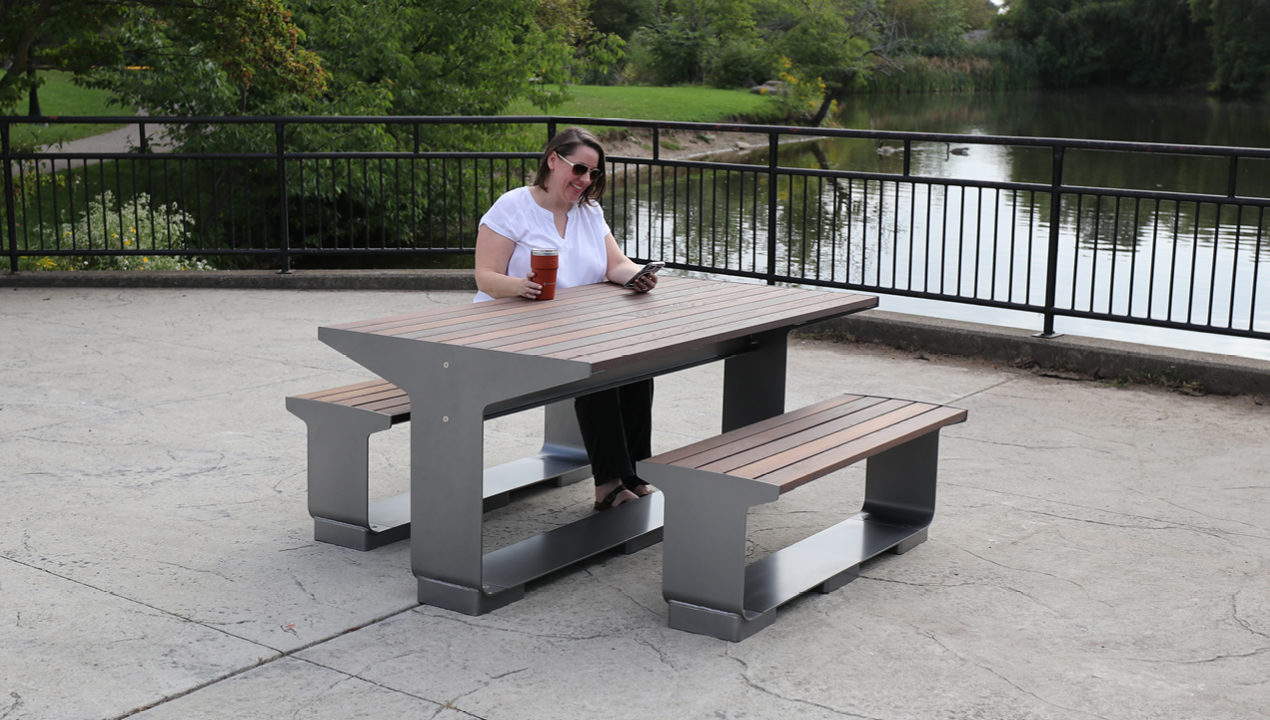 MBE-3000-00035: L-Series Backless Benches, 48in L, Thermal Ash Wood with MTB-3000-00002 L-Series Table