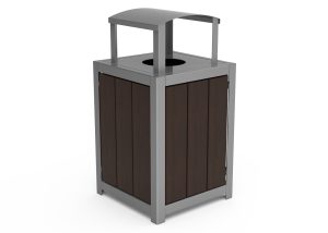 MTR-1050-00054: 1050 Trash Receptacle, Thermally Modified Ash Wood Sides, Rain Shield