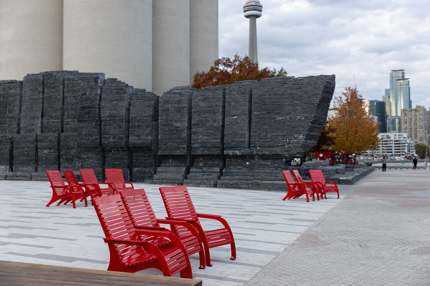maglin_bathurst-quay_720-chairs_1 The CN Tower in Toronto overlooks Bathurst Quay Commons and red Maglin 720 Chairs