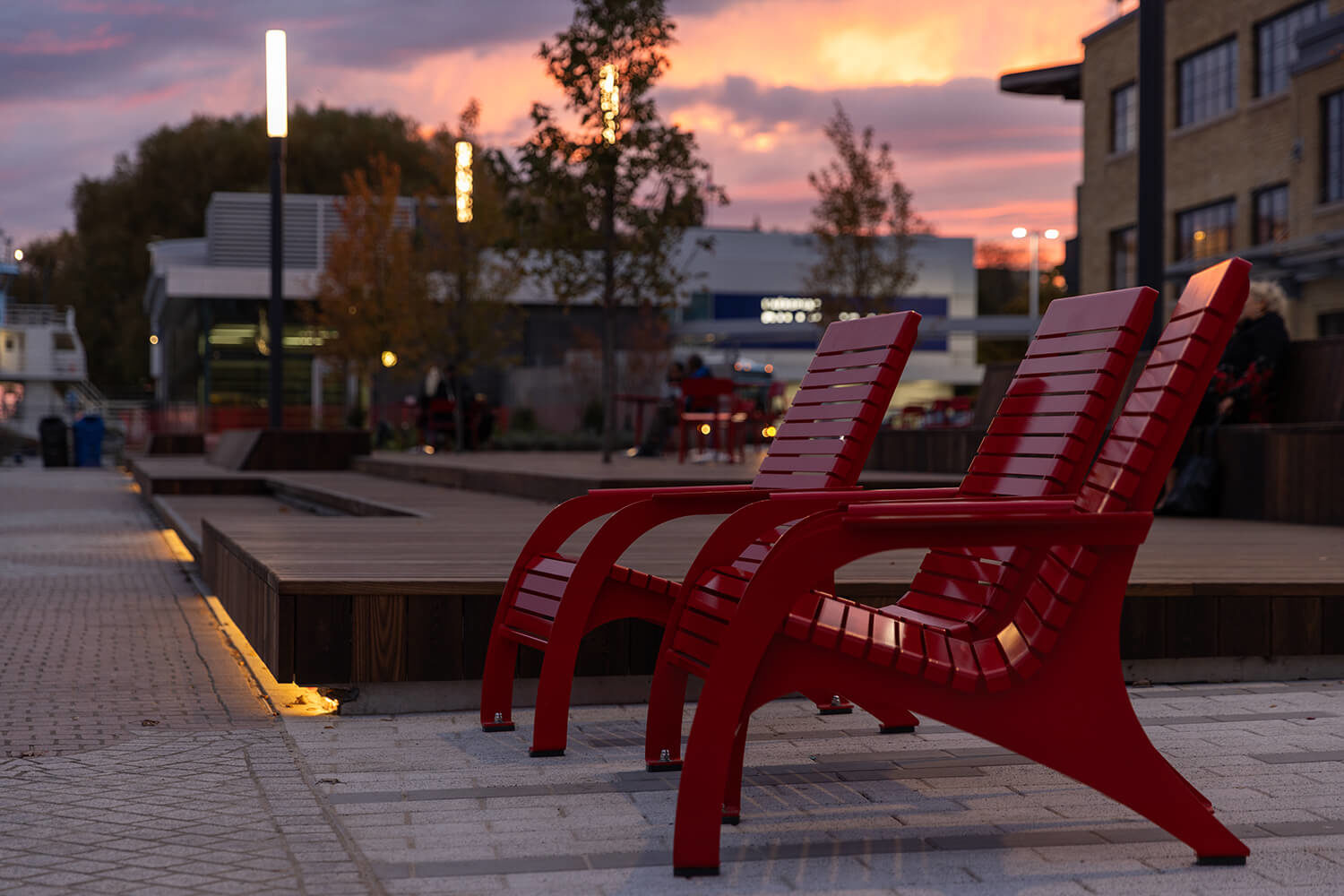 maglin_bathurst-quay_720-chairs_3 Maglin's 720 Chairs painted red against sunset at Bathurst Quay Commons