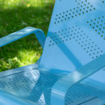 Maglin ALUM Lounge chair close-up, painted light blue with summit pattern