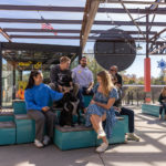 People gathering on Maglin Pixel blocks at Camp North End