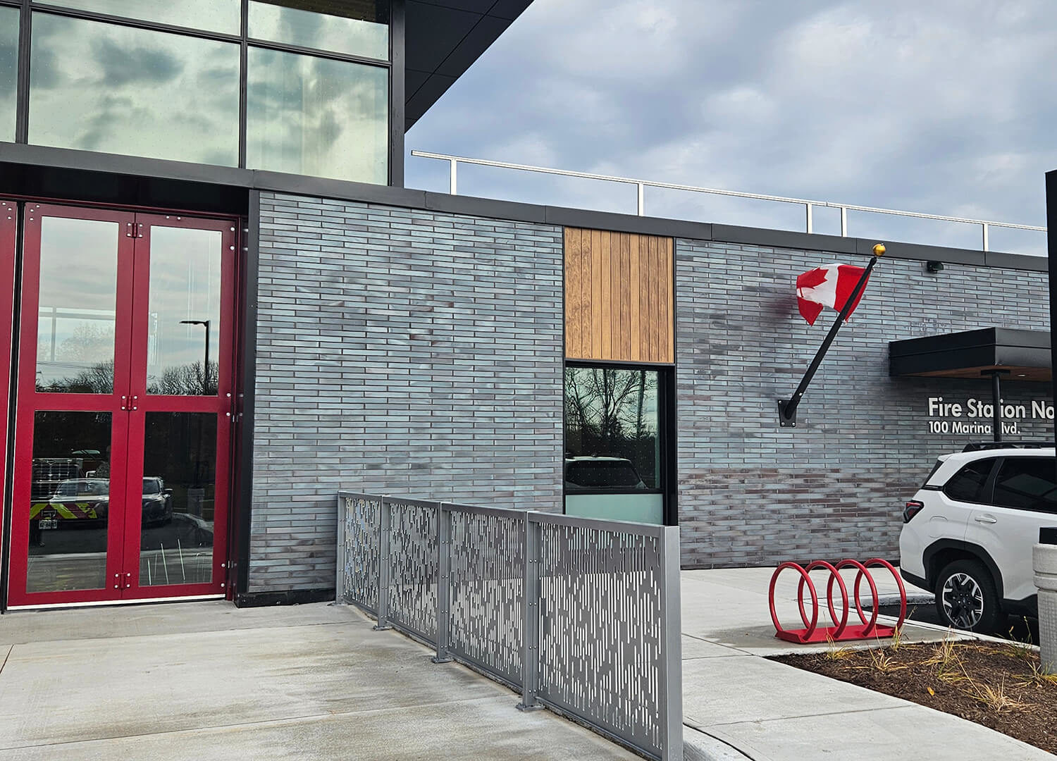 Matrix pattern FLEXX panels outside fire station