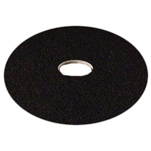 A 3M HI-PRODUCTIVITY STRIPPING PAD, 17-inch black abrasive pad with a central hole, used for smoothing or cutting materials in various industrial applications.