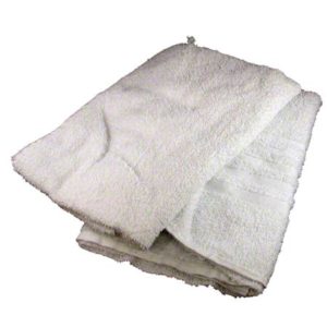 A WIPER 10# BULK 18"x36" TERRYCLOTH towel in white, featuring a slightly textured surface, is displayed against a plain background.