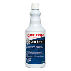 A 32 fluid ounce (946 mL) bottle of BETCO DEEP BLUE RTU Window & Glass Cleaner, featuring blue and white labeling.