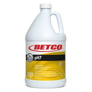 A gallon-sized jug of BETCO PH7 Neutral Daily Floor Cleaner with a yellow and white label.