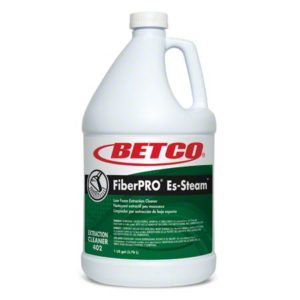 A gallon jug of BETCO FIBERPRO ES-STEAM CARPET EXTRACTION, a low foam extraction cleaner, featuring a green label with white text and graphics.