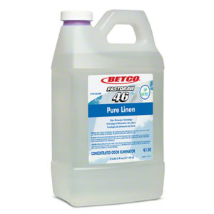 A 2-liter container of BETCO FASTDRAW #46 SENTEC Pure Linen Concentrate with a handle and screw cap.