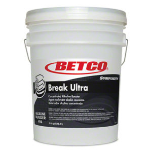 A white 5-gallon bucket of SIMPLICITY BREAK ULTRA 5G concentrated alkaline booster with a handle, labeled prominently on the front.