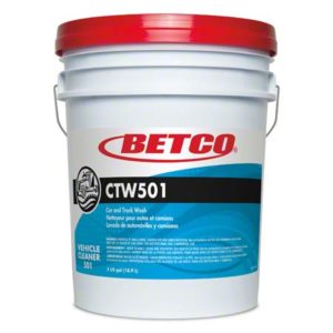 A 5-gallon bucket of Betco CTW501 CAR & TRUCK WASH with a metal handle and a product label featuring blue, red, and black text.