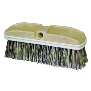 A rectangular TRUCK WASH BRUSH GRAY FLAGGED8410head with stiff, gray bristles and a beige plastic base.