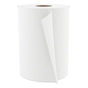 A H030 SELECT 8" WHITE ROLL TOWEL, with one corner slightly pulled away from the 350' roll.