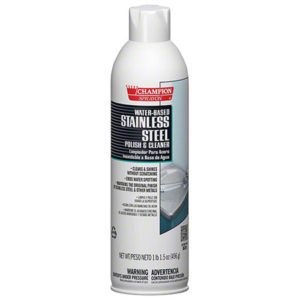 A can of Stainless Steel Water Based Cleaner effectively removes smudges, streaks, and fingerprints, making it ideal for various surfaces. Comes in a 17.5 oz aerosol spray.